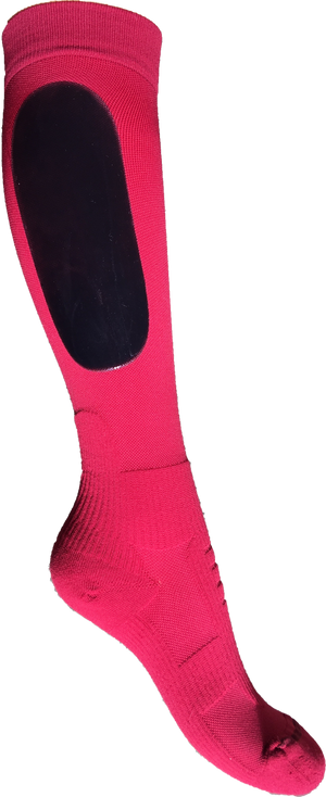 Chaussettes d équitation Fixity de West Island rouge rubis renfort silicone noir sur intérieur du mollet